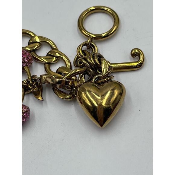 Juicy Couture Gold Tone Charm Bracelet Puff Heart Puff J, Pink Cherry Charm - Picture 6 of 9